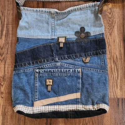 Azul Jeans Reciclado Denim Bandolera Bolso de Mano Cartera Hombro Boho Hippie Bolso Foto 1 de 4