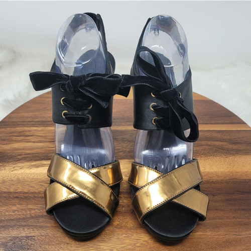 Tory Burch oro nero stringati tacchi 5" donna 11M