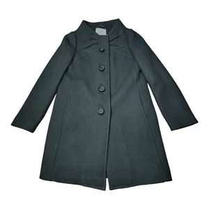 Kate Spade New York Etta Black Wool Coat Bow Front Leopard Lining Women’s Sz XS - Picture 1 of 11