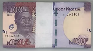Nigeria 100 Naira 2024 P 41 UNC Uncirculated Banknote Conme. Bundle 100 Notes - Picture 1 of 3