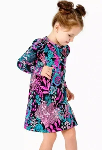 Lilly Pulitzer NWT Girls Jansen Dress Onyx Twilight Coral $78 Size XL - Picture 1 of 12