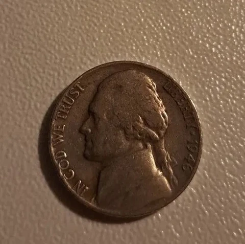 1946 Nickel - No Mint Mark - VERY RARE Post War Coin - Jefferson Cover