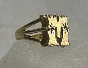 14K Yellow Gold Ring 3.6g Fine Jewelry Sz 5 Band Letter "M" Front - Picture 1 of 20