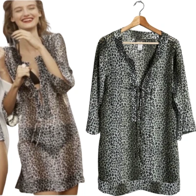 Tommy Bahama Beaded Sequin Cheetah Print Swimsuit Cover Up Tunic Women's Small - Image 1 of 4