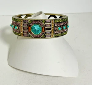 Heidi Daus Signed Lavish Layers Purple Pink Green Blue Goldtone Hinge Bracelet - Picture 1 of 10