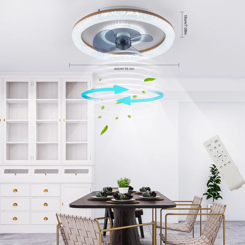 3 Color Ceiling Fan Light LED Light Invisible Fan Chandelier w/ Remote Control - Image 1 of 4