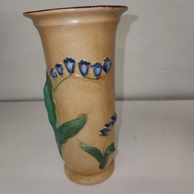 Jarrón de colección Trico Nagoya Japón campana azul flores hojas pintado a mano  Foto 1 de 4