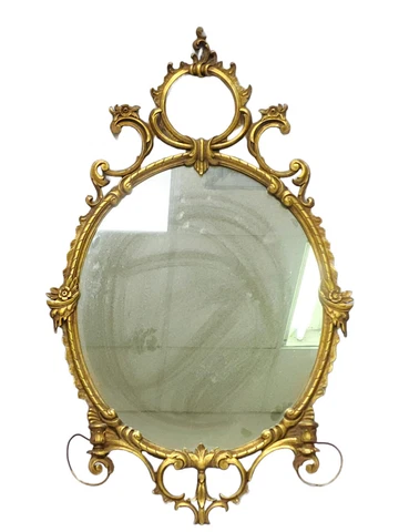 ELABORATE ANTIQUE ADAMS STYLE OVAL WALL MIRROR w/ 2 CANDLE SCONCE Cover