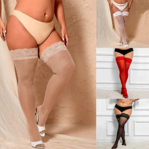 Women Plus Size Sexy Fun Lace Thigh High Stockings Silicone Non Slip Silk Socks - Foto 1 di 16