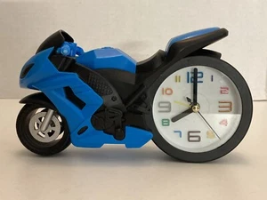 Toy Motorcycle Alarm Clock Bedside Desk Bedroom Blue Black Small Analog - Picture 1 of 17