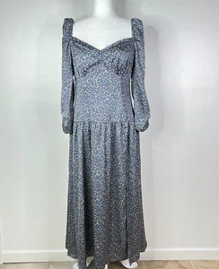ASTR NWOT Size L Puff Sleeve Sweetheart Neck Blue Floral Midi Dress - Picture 1 of 9