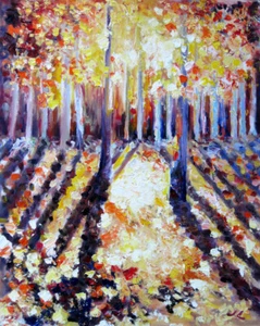 Dipinto olio originale alberi del mattino unico nel suo genere 16x20" Julia Lu - Foto 1 di 5