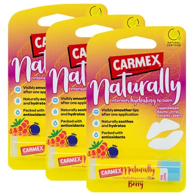 3 x Carmex NATURALLY Berry Bálsamo Labial Hidratante Natural Barra Hidratante 4.25g Foto 1 de 4