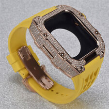 Titanium Diamond Case+Fluororubber Strap MOD KIT fr Apple Watch Series 8 7 6 5 4