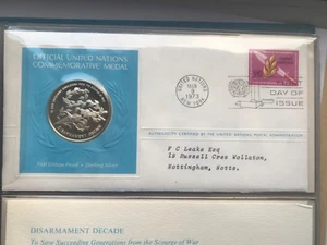 1973 Plata de Ley Prueba Primer Edición United Naciones Conmemorativas Medalla - Imagen 1 de 7