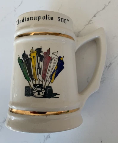 Vintage Rare with Car Indianapolis 500 Motor Speedway ceramic beer stein mug Cover