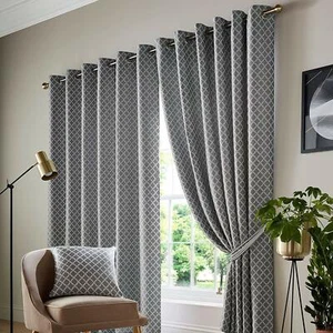 Latte Beige Jacquard Pair Ring Top Curtains Design All Sizes Fully Lined - Picture 1 of 2