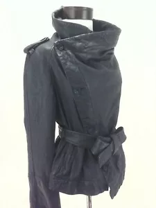 ALL SAINTS Spitalfields WHITTON Leather Jacket Gray Belted Draped Womens 12 $495 - Picture 1 of 9