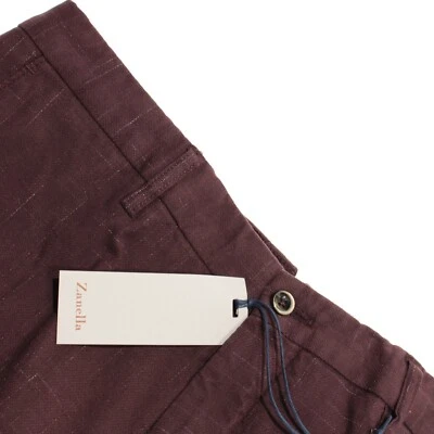 Zanella 全新带标签 Chinos / 休闲裤 34 码美国诺亚勃艮第格子棉混纺 — 第 1/4 张图片