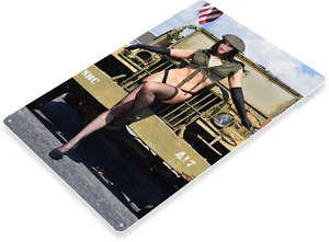 On Duty Pinup Girl Sexy Combat Military USMC Gun Wall Decor Large Metal Tin Sign - Picture 1 of 4