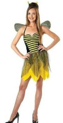 Bumble Bee Halloween Costume 8/10 Yellow Black 3 Pc Dress Wings Party Womens - Image 1 of 4