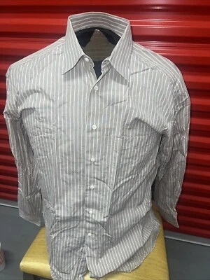 Ermenegildo Zegna Men's 41/16 Tan/White Striped Cotton Long Sleeve Dress Shirt - Image 1 of 4