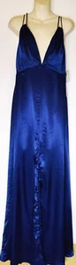 Windsor Formal Gown High Slit Royal Blue Satin Dress Maxi Prom Dance SIZE LG NWT - Picture 1 of 11