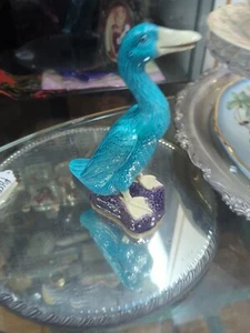 Vintage Antique Chinese Export Turquoise Blue Glazed Duck Figure - Picture 1 of 11
