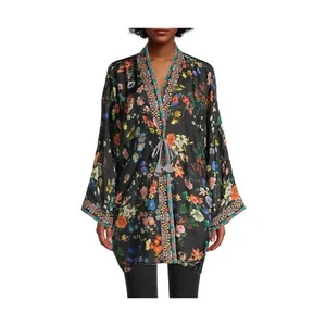 Johnny Was Kimono Parrot Talullah Jacket Reversible Long Silk Black Medium New - Picture 1 of 10