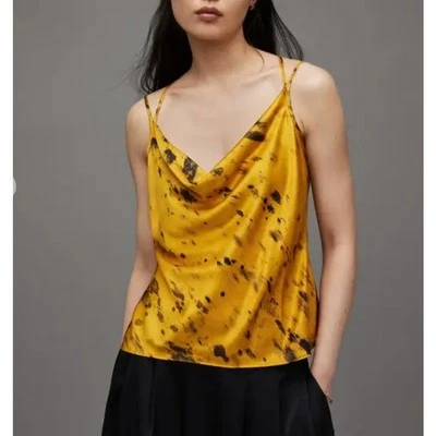 NWT All Saints Marta Tank Top Silk Blend Ronnie Draped Cami Ochre Yellow US10 - Image 1 of 4