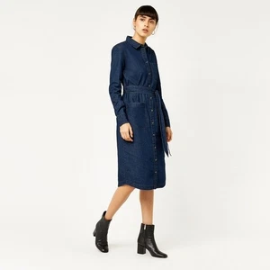 NEW WAREHOUSE DARK BLUE DENIM UTILITY BELTED MIDI SHIRT DRESS CASUAL LOOK UK 14 - Picture 1 of 5
