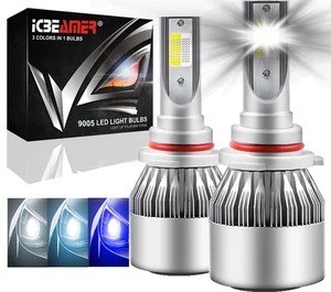 ICBEAMER 9005/HB3 LED: 3-Color Transformation 50W 8000LM Auto Headlight Bulbs - Picture 1 of 7