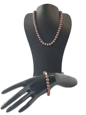 14K IMPERIAL PEARL IPS Chocolate Pearls Necklace Bracelet Set 18"  - Image 1 of 4