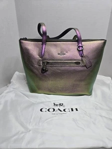 💚💜Coach Hologram Iridescent Taylor Tote Shoulder Bag Purse Mermaid Purple Gree - Picture 1 of 12