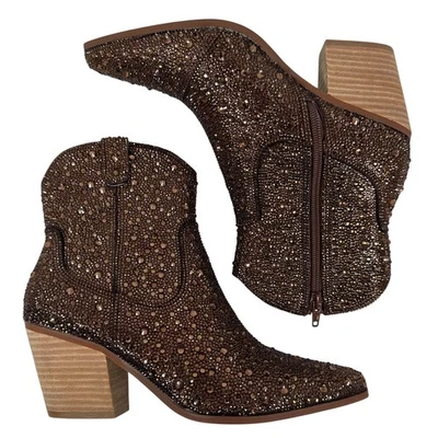 Betsey Johnson Diva Western Boots Women's 6.5 Shiny Brown Rhinestones Pointed - Image 1 of 4