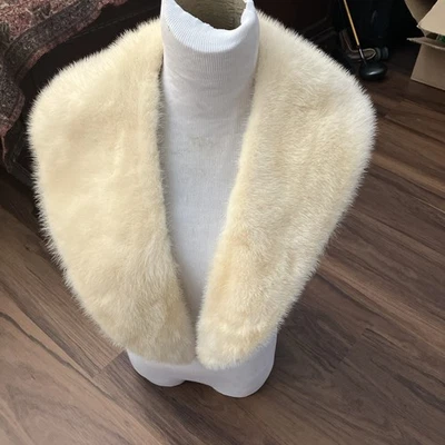 "Collar de piel genuina de visón crema vintage broches de presión ~ 40"" marfil satinado forrado" Foto 1 de 4