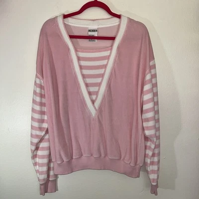 Sudadera De Colección Talla XL Koret Rosa Rayas Bloque de Color Terry Tela Funky Años 80 Preppy Foto 1 de 4