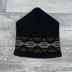 Smiley Unisex Adults Winter Beanie Black Brown Geometric Wool One Size Stretch - Picture 1 of 6