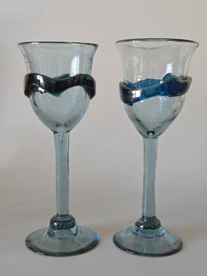 墨西哥手工吹制玻璃酒杯带钴口音 2 件套 — 第 1/4 张图片