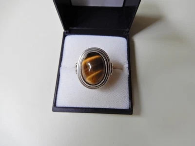 Alter Silber Ring mit echtem Stein/ Tigerauge - Gestempelt 835. - Bild 1 von 4