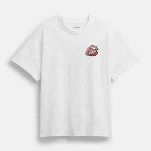 NWT Coach WOMEN'S Strawberry Relaxed T Shirt In Organic Cotton CAH64 - Picture 1 of 10