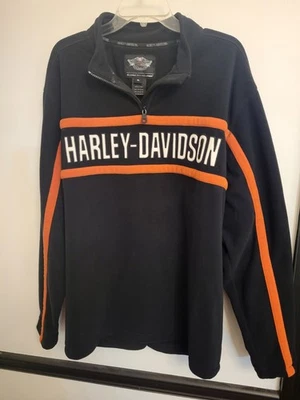 Mens XL Harley Davidson Motorcycles Black Long Sleeve 1/4 Zip Fleece Sweatshirt - Image 1 of 4