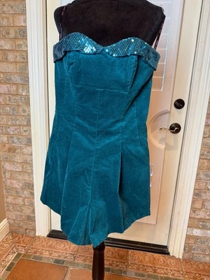 Mameluco de terciopelo verde azulado Betsey Johnson con lentejuelas talla 4 RARO Foto 1 de 4