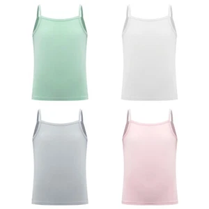 Kids Girls T-shirt Vacation Crop Top Solid Color Vest Jogging Daily Wear Casual - Picture 1 of 46