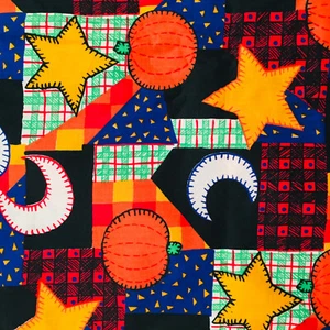 Pumpkin patchwork cotton fabric moon stars orange black Halloween 138" x 41" H - Picture 1 of 4