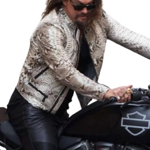 Leather Jacket Handmade Jason Momoa Fast X Python Pattern Motorbike Jacket Men's - Picture 1 of 8