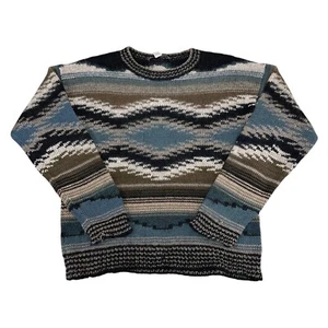 Peruvian Connection Knit Jumper 100% Alpaca Crazy Abstract Sweater Mens Medium - Picture 1 of 12