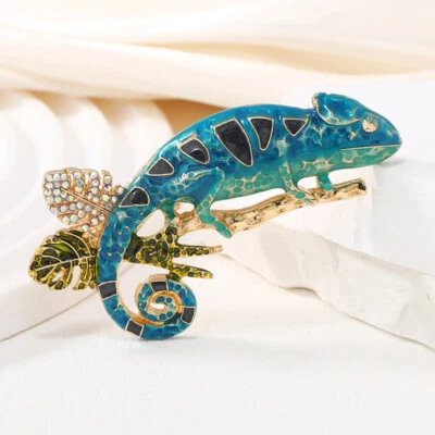 Vintage Art Style Enamel Crystal Blue Chameleon Brooch Badge Pin Gift - image 1 of 4