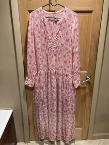 Free People Gr. XL fließendes Kleid Blumen Boho Maxi rosa transparent Landhaus BRAUCHT EINEN SLIP! - Bild 1 von 5
