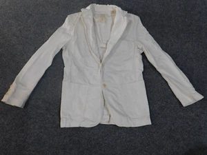zara blazer women large white two-button business casual cotton - Picture 1 of 17